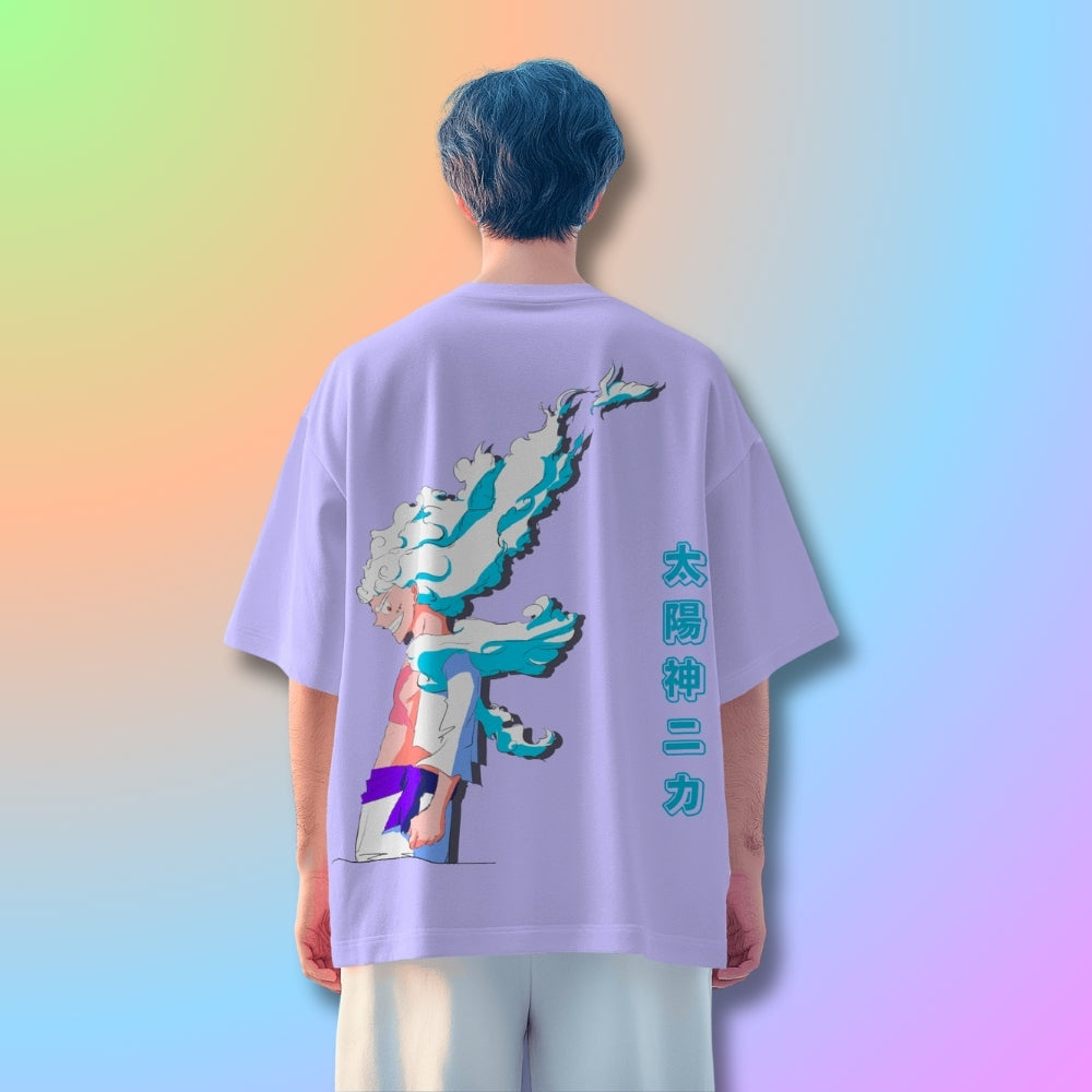 Luffy Gear 5 Oversized Tshirt from One Piece Anime in Lavender