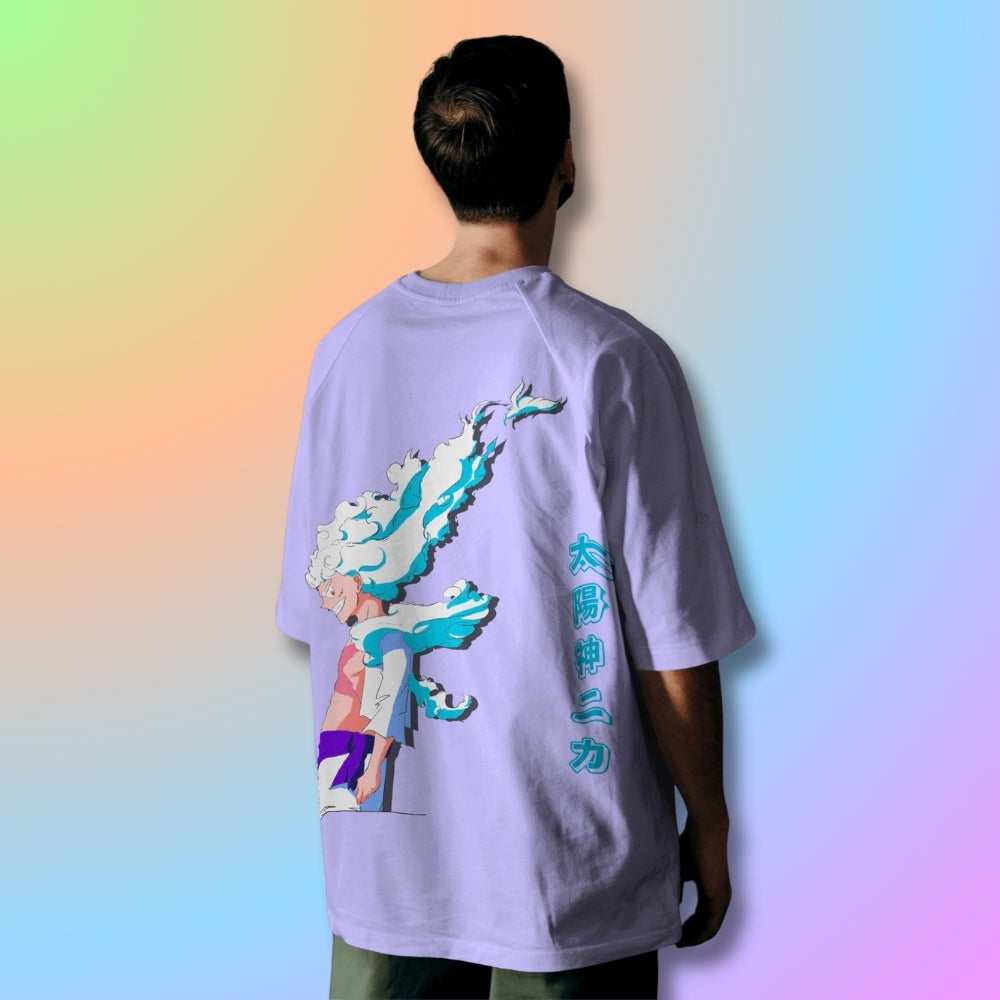 Luffy Gear 5 Oversized Tshirt from One Piece Anime in Lavender