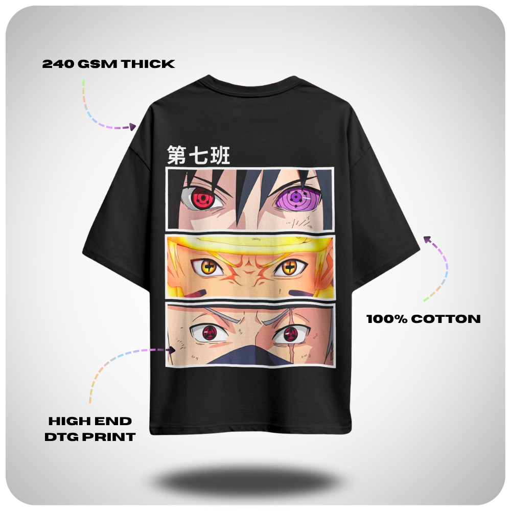 Kakashi Team 7 Naruto Oversized Anime T-shirt by Aniguz