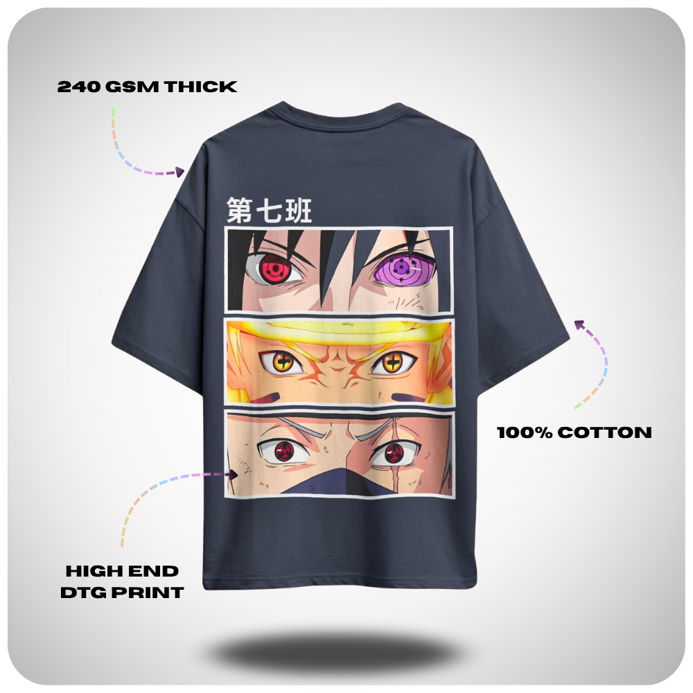 Kakashi Team 7 Naruto Oversized Anime T-shirt by Aniguz