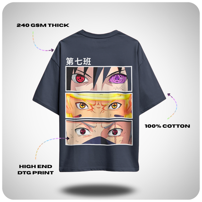 Kakashi Team 7 Naruto Oversized Anime T-shirt by Aniguz