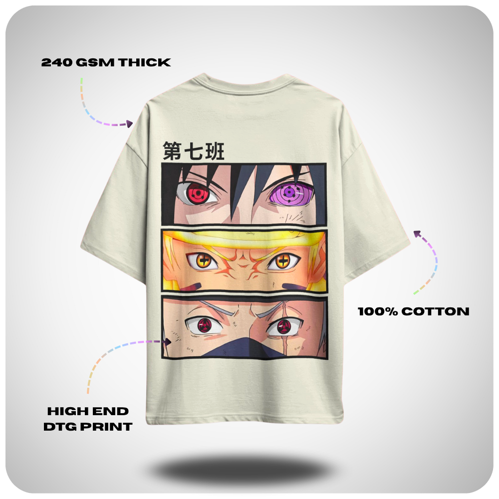 Kakashi Team 7 Naruto Oversized Anime T-shirt by Aniguz
