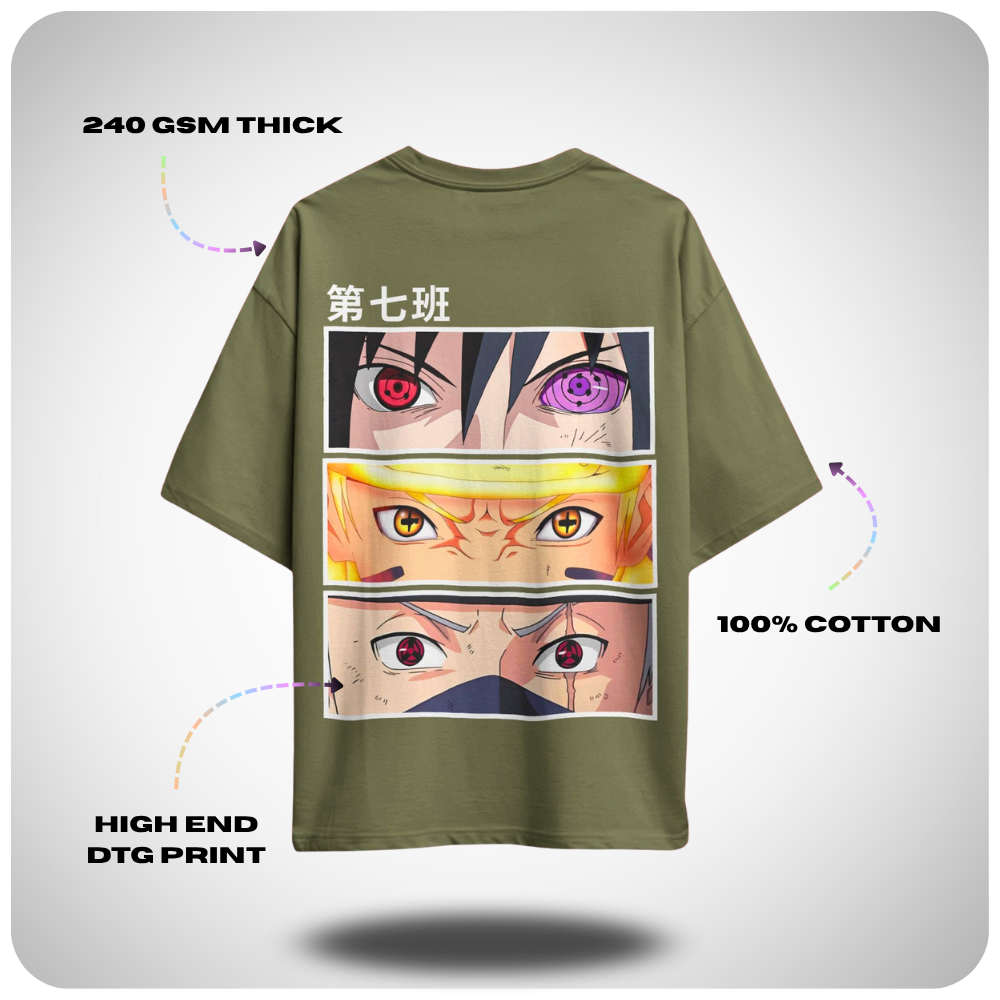 Kakashi Team 7 Naruto Oversized Anime T-shirt by Aniguz