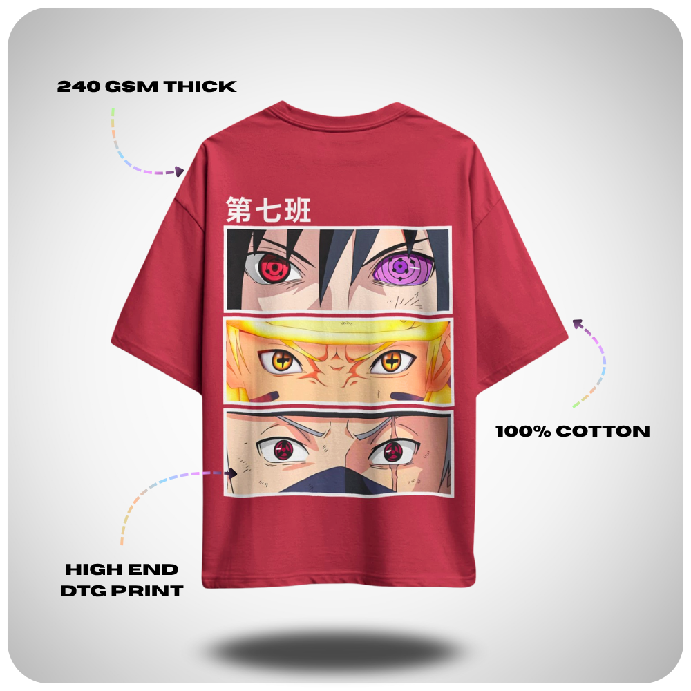 Kakashi Team 7 Naruto Oversized Anime T-shirt by Aniguz