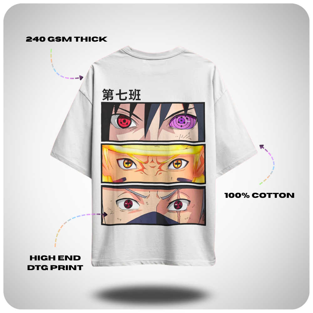 Kakashi Team 7 Naruto Oversized Anime T-shirt by Aniguz