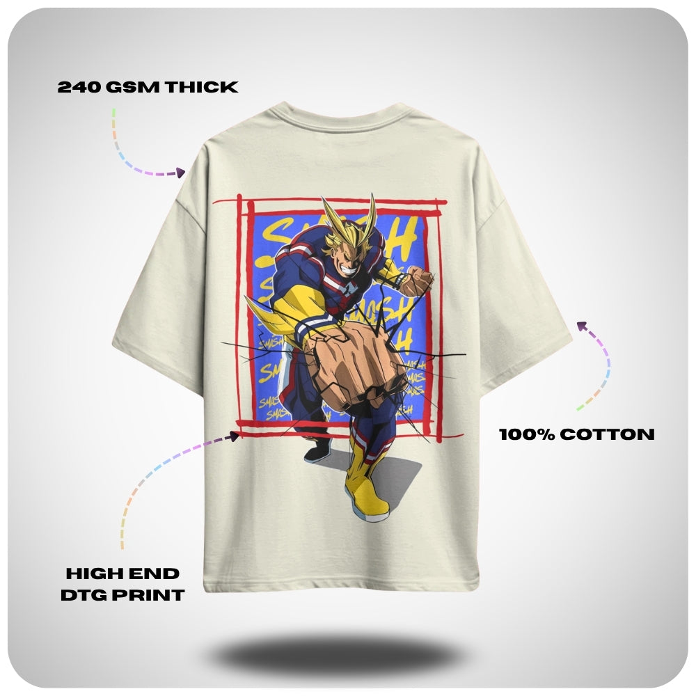 My Hero Academia All Might - Smash Oversized T-shirt - 100% cotton streetwear from Aniguz