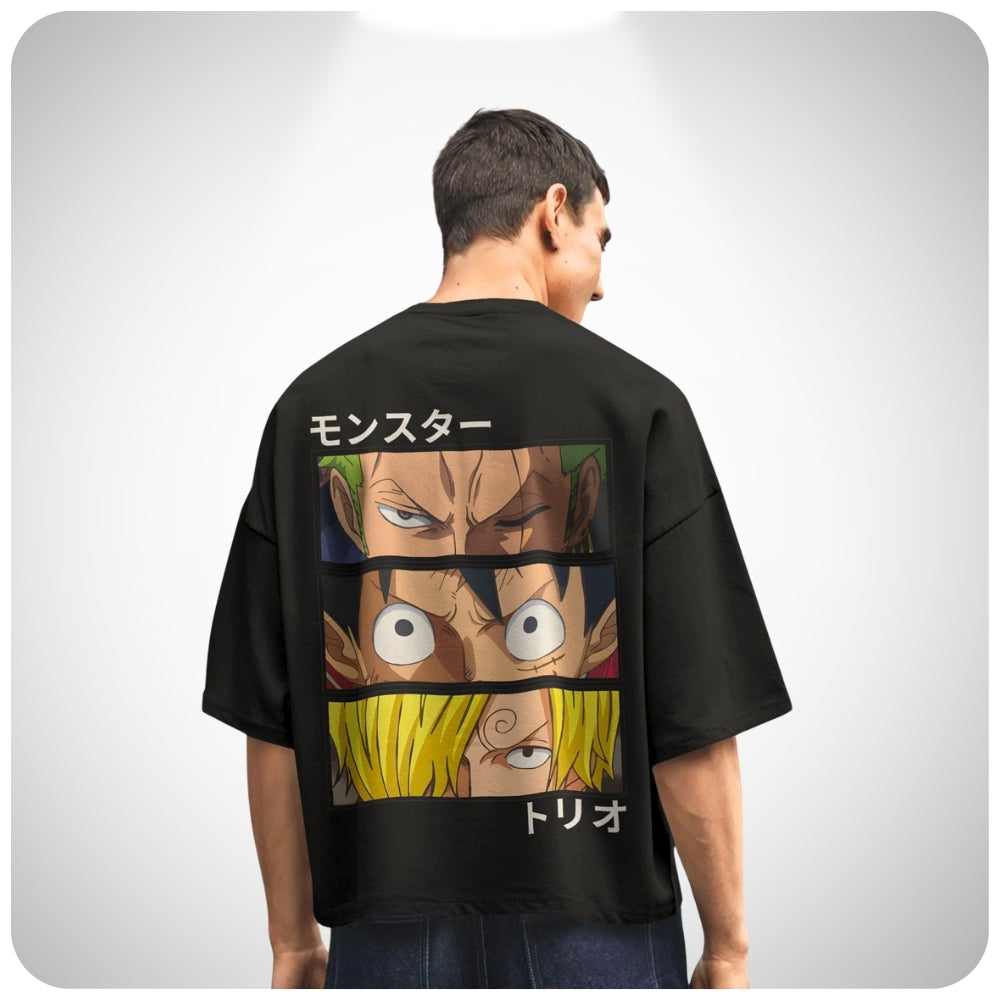 Luffy, Zoro, and Sanji One Piece oversized anime T-shirt by Aniguz