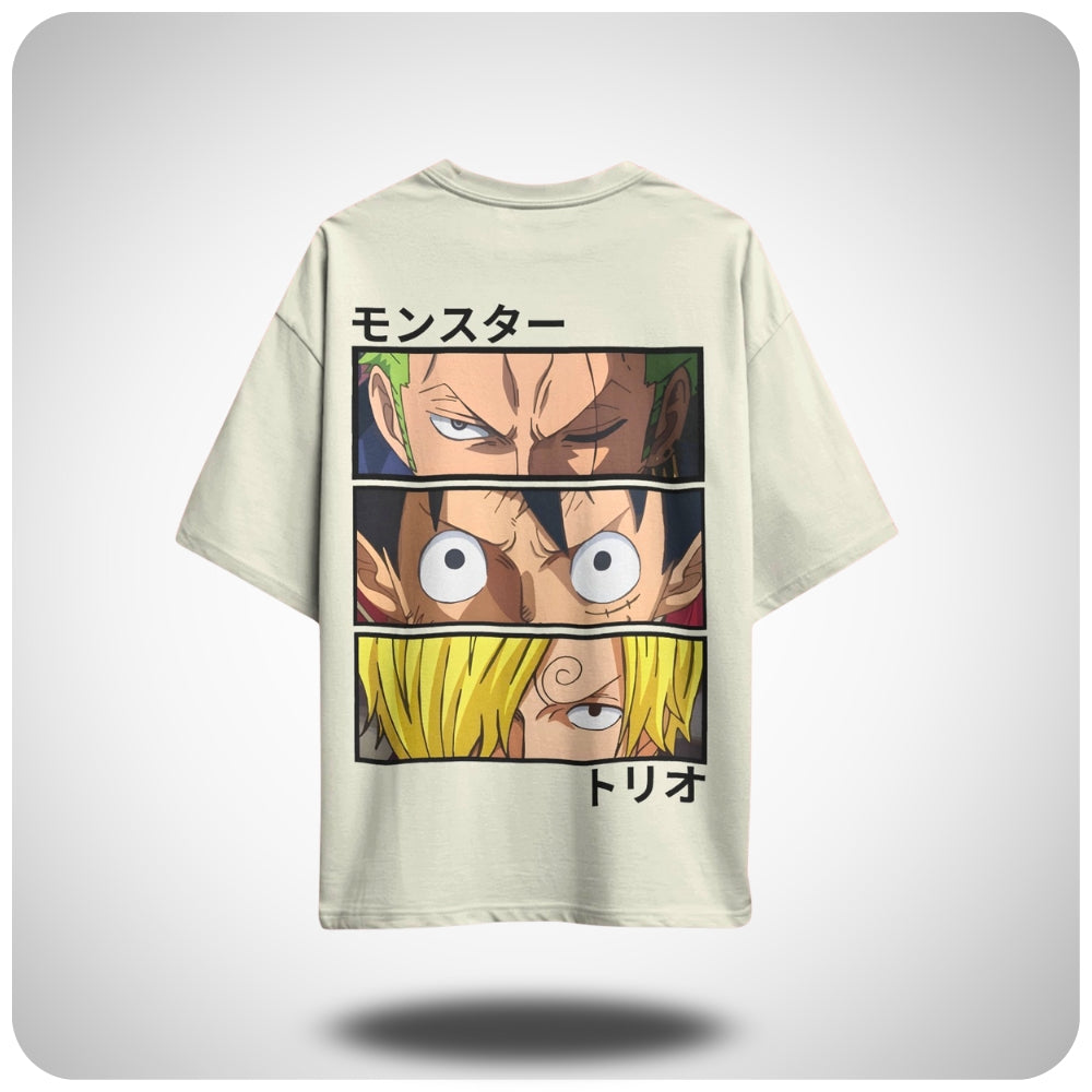 Luffy, Zoro, and Sanji One Piece oversized anime T-shirt by Aniguz