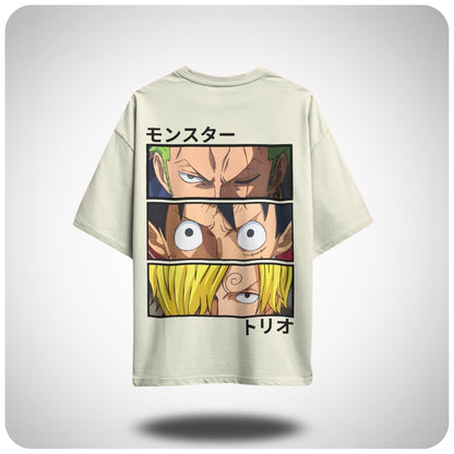 Luffy, Zoro, and Sanji One Piece oversized anime T-shirt by Aniguz
