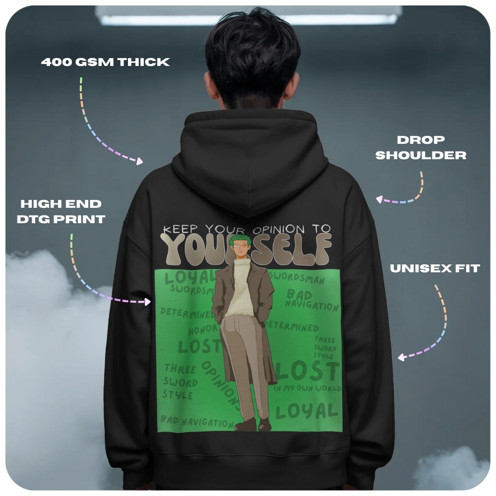 Zoro Aura Farming One Piece Anime Unisex Oversized Hoodie - 100% cotton streetwear from Aniguz